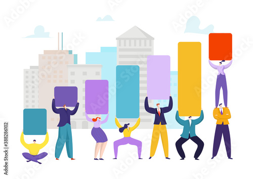 Business success growth concept, business people teamwork background, vector illustration. Businessman woman team achievement, work progress. Leader person finance manager, challenge career.