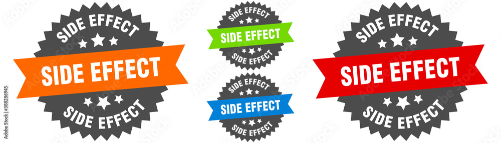 side effect sign. round ribbon label set. Seal side effect sign. round ribbon label set. Seal