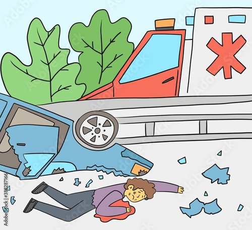 Ambulance near the victim after an accident
