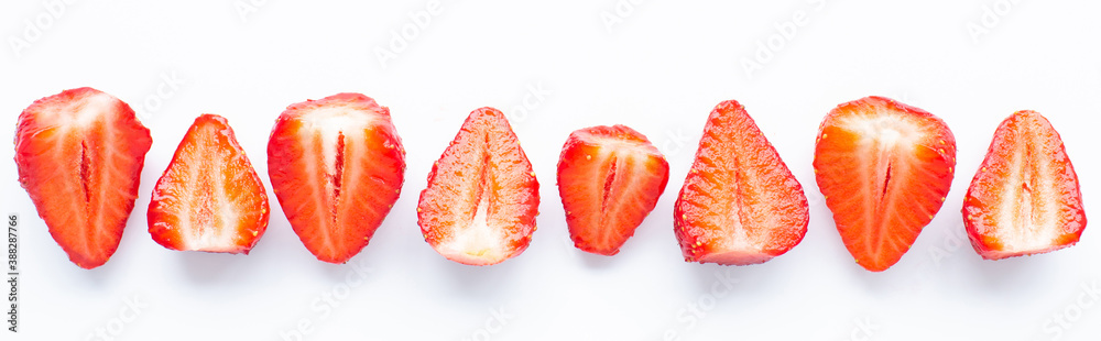 red raw fresh strawberries on white background, close view red raw fresh strawberries on white background, close view