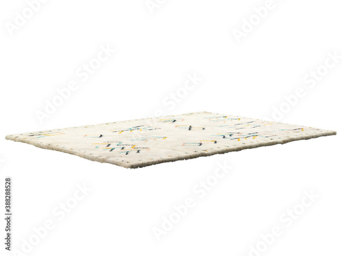 Scandinavian rectangular light beige fluffy carpet with a colorful nordic pattern. 3d render