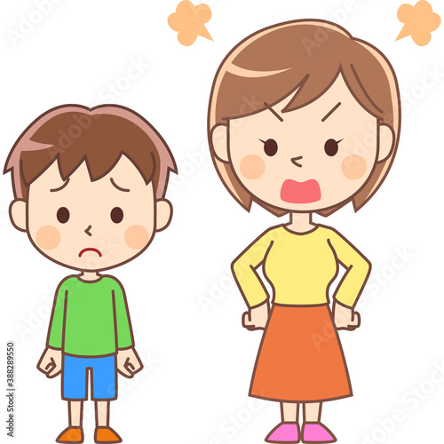 不満な少年と怒る女性