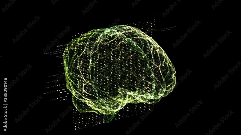 Futuristic head up display of virtual holographic biomedical brain neuron pathology and diagnostic scan. Loop motion element with alpha channel