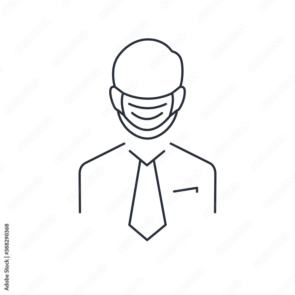 Businessman in a medical mask. Vector linear icon isolated on white background. Businessman in a medical mask. Vector linear icon isolated on white background.