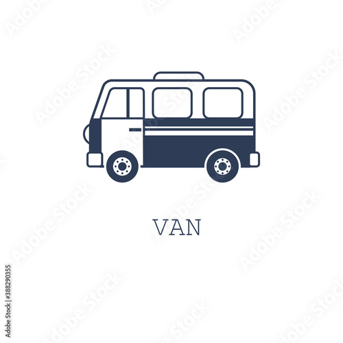Van icon on white background. Vector illustration in flat cartoon design. Design for webpage, banner, icon. Technology, transport, minibus. 