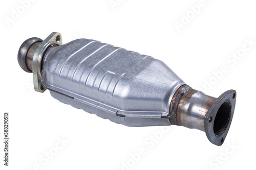 The car's exhaust pipe is isolated on a white background. repair parts