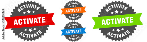 activate sign. round ribbon label set. Seal