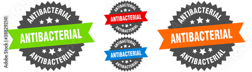 antibacterial sign. round ribbon label set. Seal