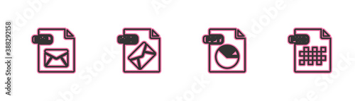 Set line EML file document, PPT, MSG and PNG icon. Vector.