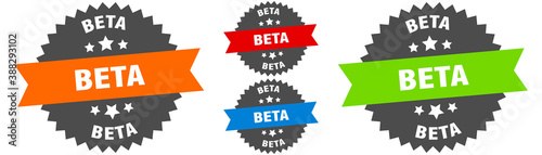 beta sign. round ribbon label set. Seal