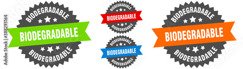 biodegradable sign. round ribbon label set. Seal
