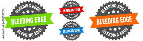 bleeding edge sign. round ribbon label set. Seal