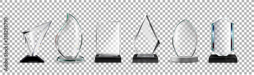 set of glass awards on transparent background vector illustration