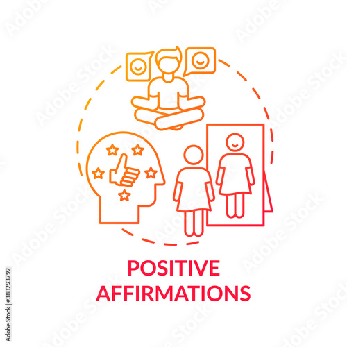 Positive affirmations concept icon. Body positivity tutorials. Healthy everyday life procedures. Way to healthy living idea thin line illustration. Vector isolated outline RGB color drawing