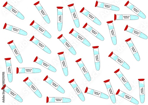 A lot of medical test tubes with coronavirus vaccine. COVID-19 protection illustration