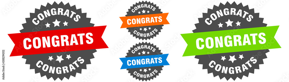 congrats sign. round ribbon label set. Seal congrats sign. round ribbon label set. Seal