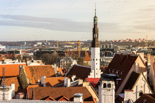 Tallinn, Estonia. The tower of the Church of the Holy Spirit(Puha Vaimu kirik), from the Kohtuotsa viewing platform photo