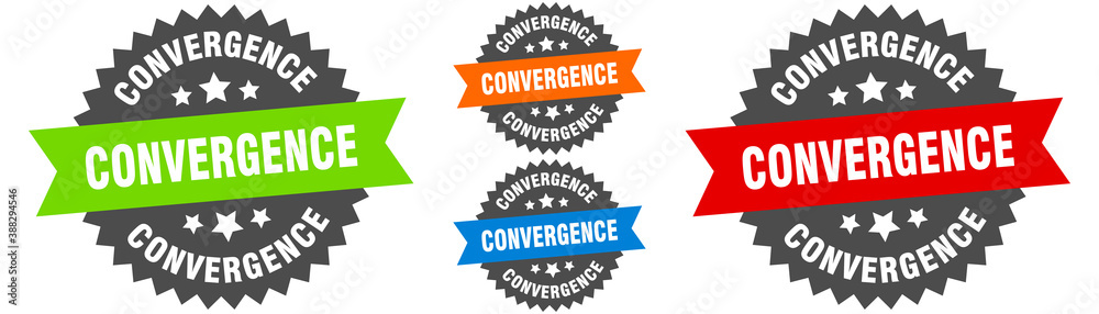 convergence sign. round ribbon label set. Seal