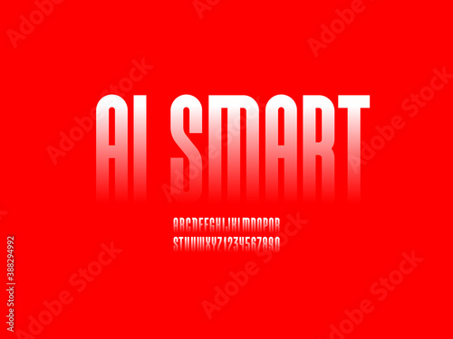 High white font, condensed tall alphabet sans serif, trendy uppercase Latin letters from A to Z and Arab numbers from 0 to 9, vector illustration 10EPS