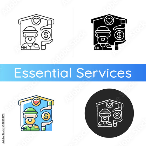 Shelter services icon. Safe accommodation. Homeless shelter. Emergency placement. Housing and inpatient treatment. Homelessness. Linear black and RGB color styles. Isolated vector illustrations