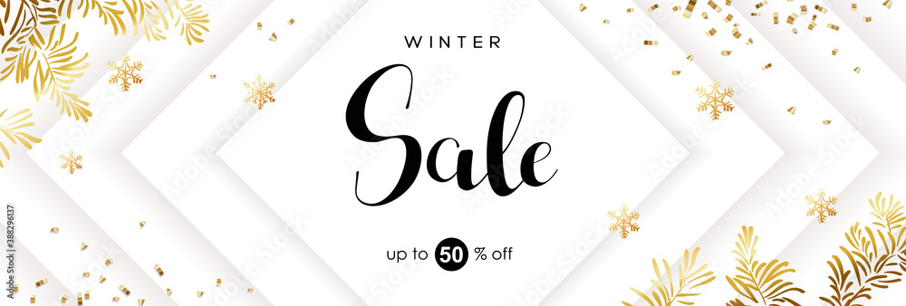 © elinka_art - Winter sale vector poster with discount text and snow elements for shopping promotion.