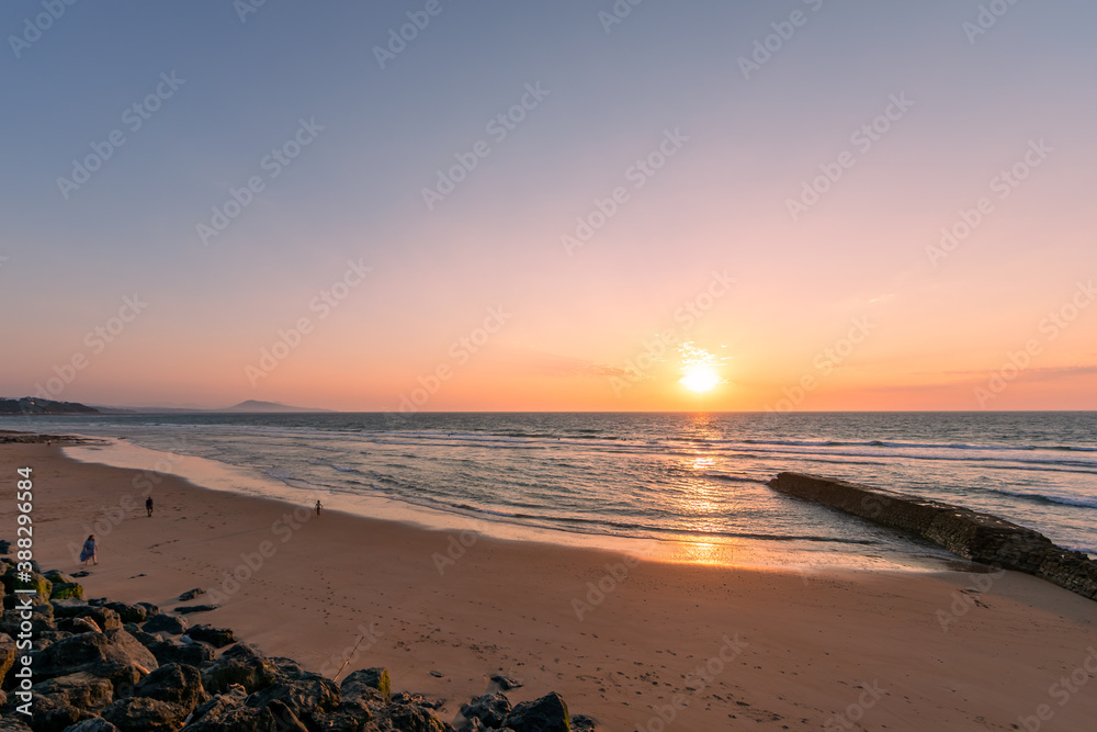 The beach of Bidart at sunset, Basque Country, France