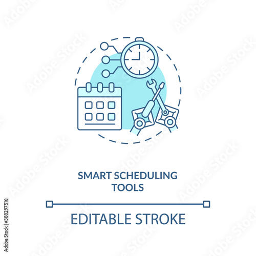 Smart scheduling tools concept icon. Futuristic day planning systems. Organazing your week. AI in education idea thin line illustration. Vector isolated outline RGB color drawing. Editable stroke