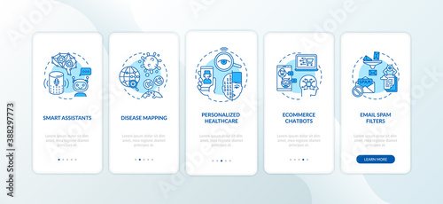 AI application onboarding mobile app page screen with concepts. Disease mapping computer inovation walkthrough 5 steps graphic instructions. UI vector template with RGB color illustrations