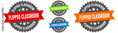 flipped classroom sign. round ribbon label set. Seal
