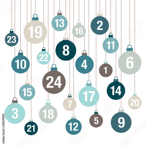 Grafischer Adventskalender Hängende Kugeln Blau Grau Beige