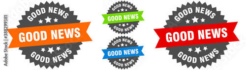 good news sign. round ribbon label set. Seal