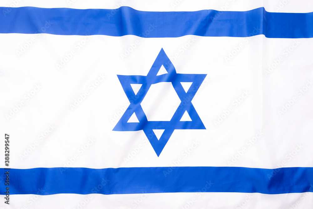 Flag of Israel, fabric Flag of Zion with Star of David, as background Flag of Israel, fabric Flag of Zion with Star of David, as background