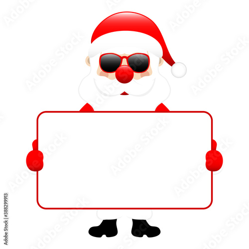 Stehender Weihnachtsmann Sonnenbrille Hält Leeres Schild