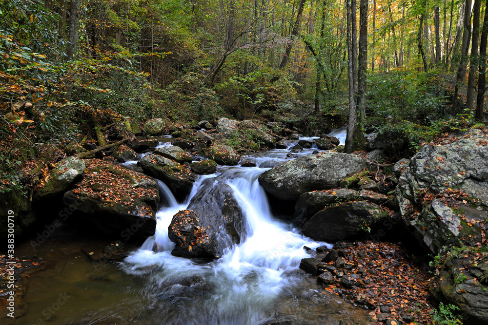 Smith Creek at the base of Anna Ruby Falls in the Chattahoochee National Forest in North Georgia in the fall.