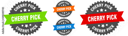 cherry pick sign. round ribbon label set. Seal