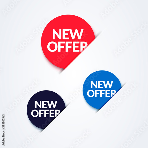 Vector Illustration Round New Offer Label Set With 3D Effect