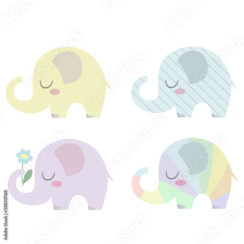 Cute baby elephants in pastel colors. Set of adorable vector characters.