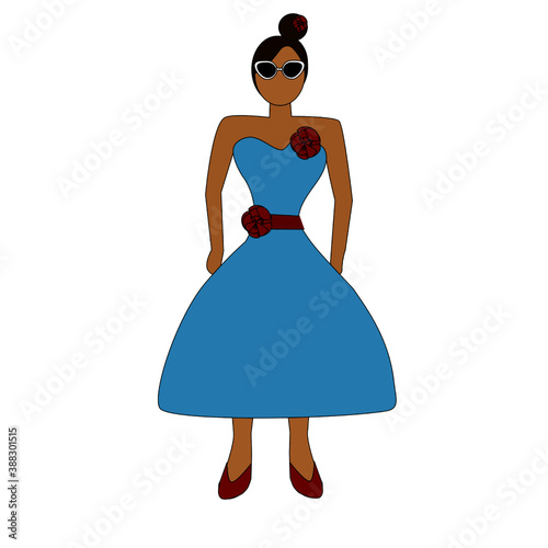 Vector-painted girl in dress with glamorous look