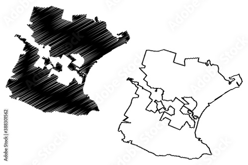 Port Elizabeth City (Republic of South Africa, RSA, Eastern Cape Province) map vector illustration, scribble sketch City of Nelson Mandela Bay map