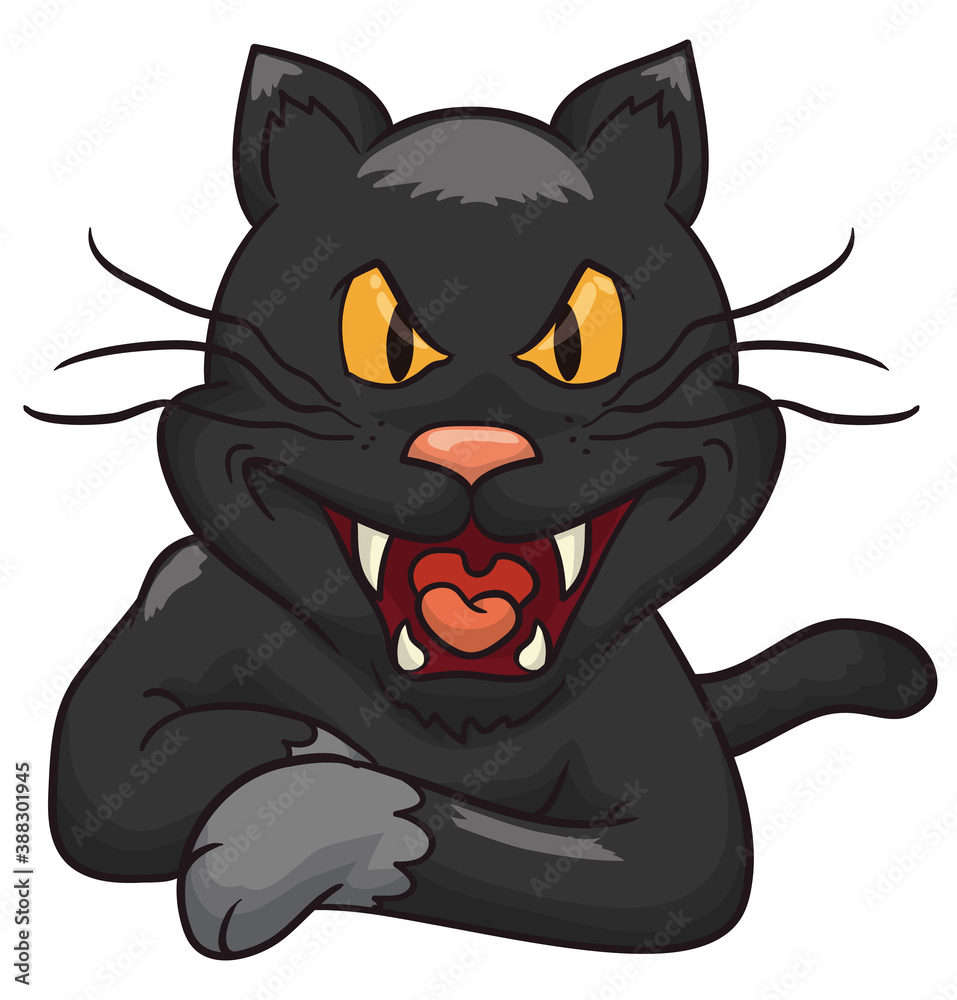 Black Cat in Cartoon Style Waiting Impatiently, Vector Illustration Black Cat in Cartoon Style Waiting Impatiently, Vector Illustration