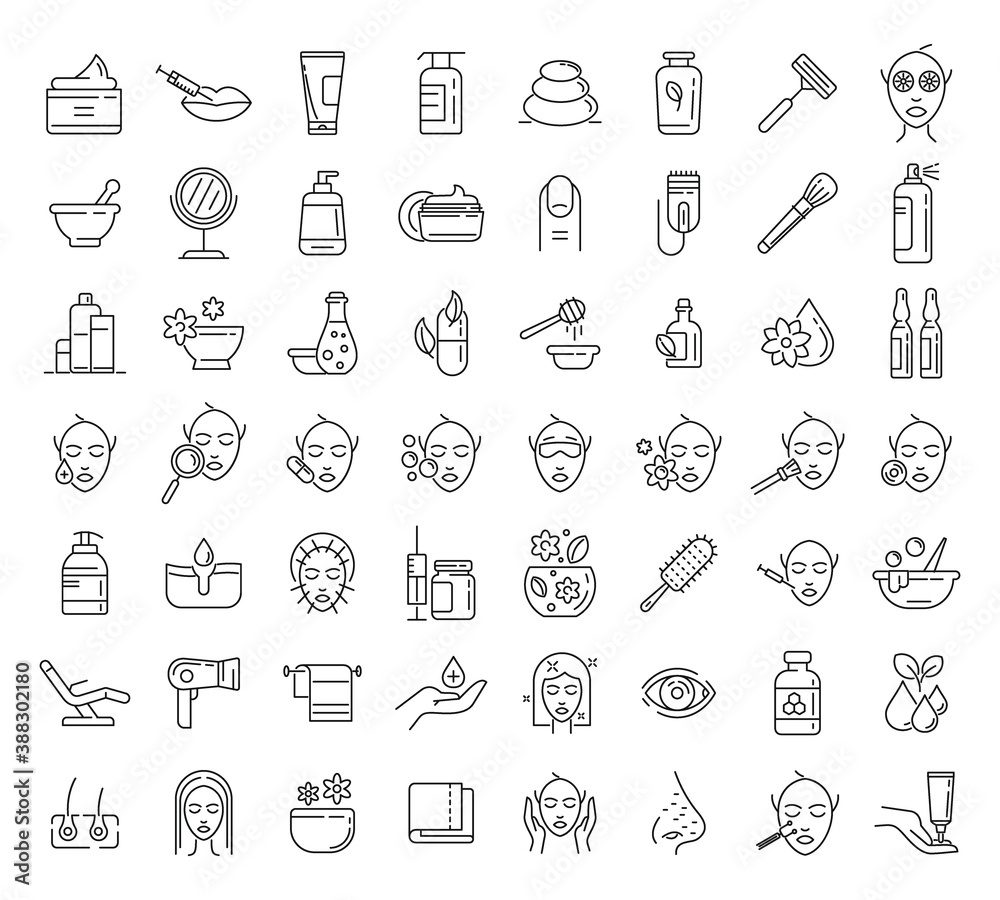 Beautician icons set. Outline set of beautician vector icons for web design isolated on white background Beautician icons set. Outline set of beautician vector icons for web design isolated on white background