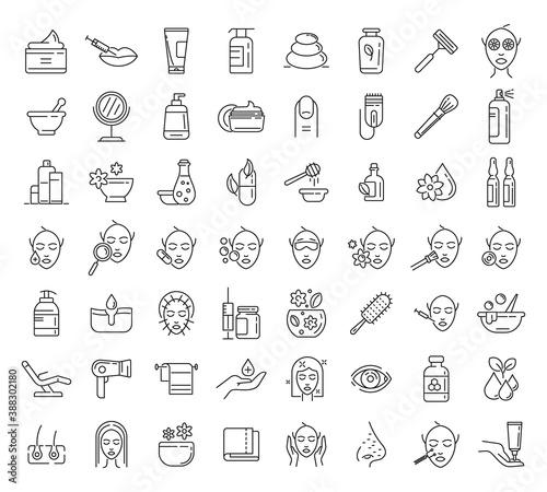 Beautician icons set. Outline set of beautician vector icons for web design isolated on white background