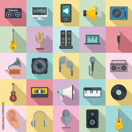 Acoustics icons set. Flat set of acoustics vector icons for web design