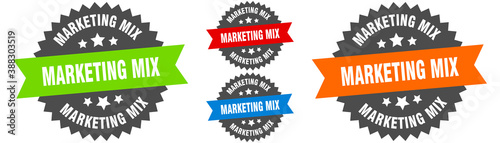 marketing mix sign. round ribbon label set. Seal