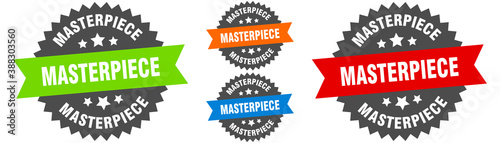 masterpiece sign. round ribbon label set. Seal