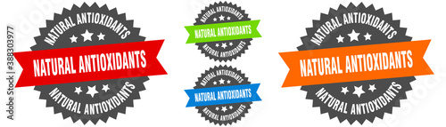 natural antioxidants sign. round ribbon label set. Seal