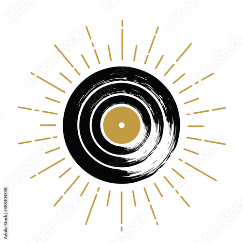 Vinyl Record isolated on white background in sketch, grunge style. Music retro icon. Vinyl record vintage label