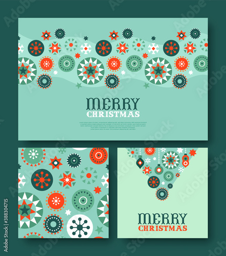 Christmas retro folk ornament greeting card set