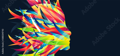 The silhouette of the human head is made with the help of colored waves.