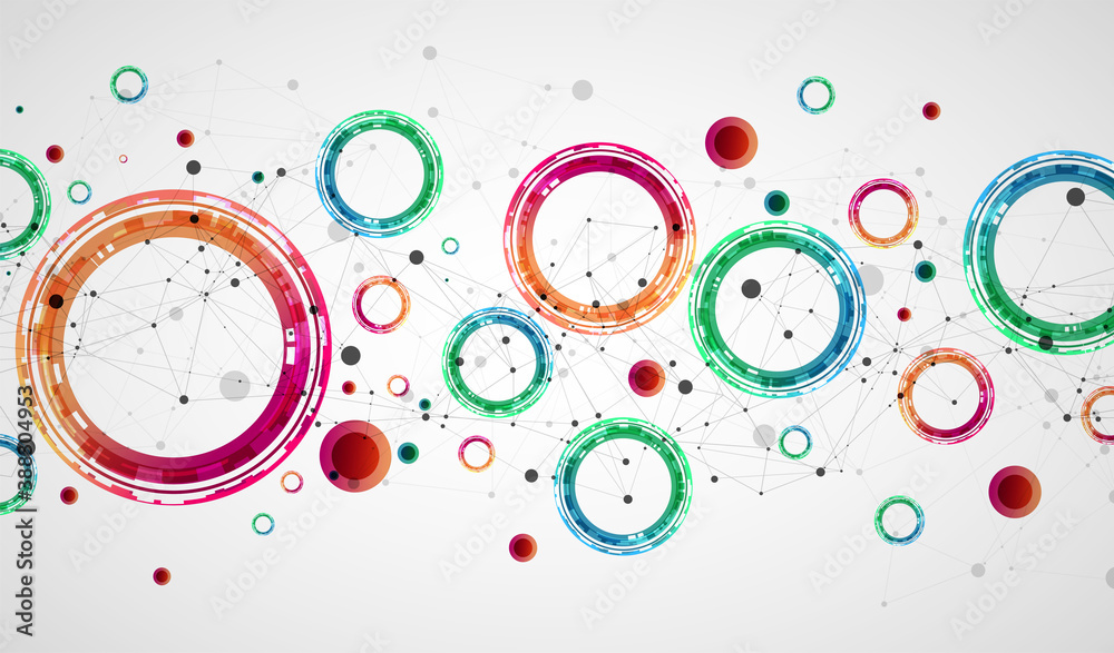 Naklejka premium Technical background with plexus effect and made of techno circles.